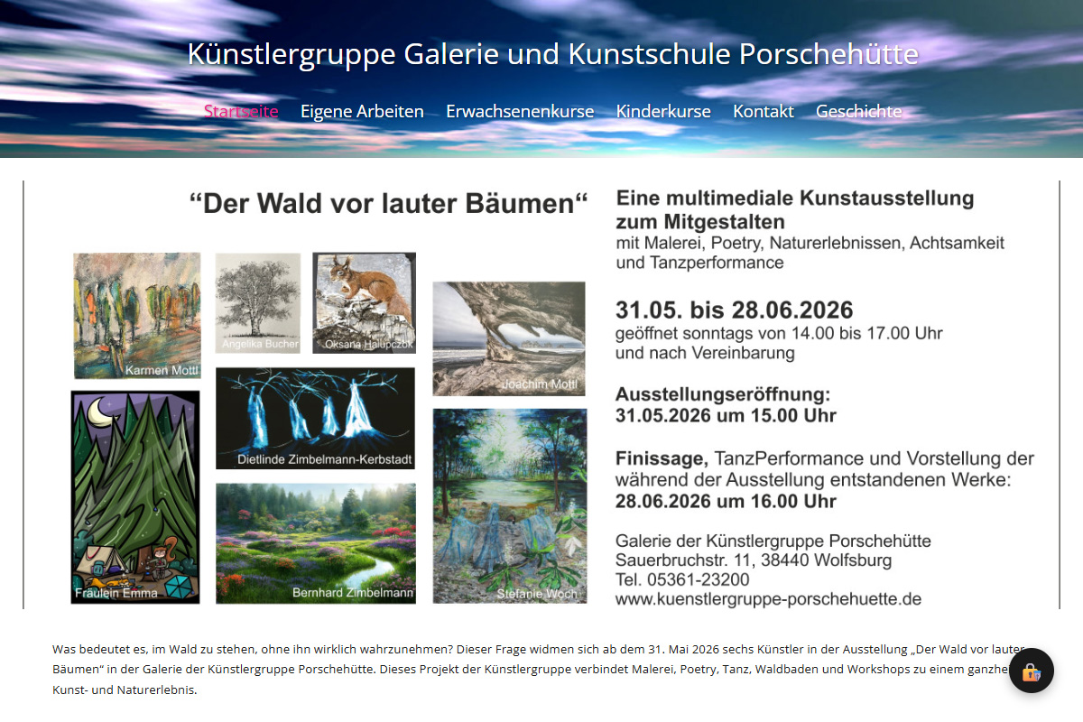 Vorschau der Website Künstlergruppe Porschehütte (kuenstlergruppe-porschehuette.de)